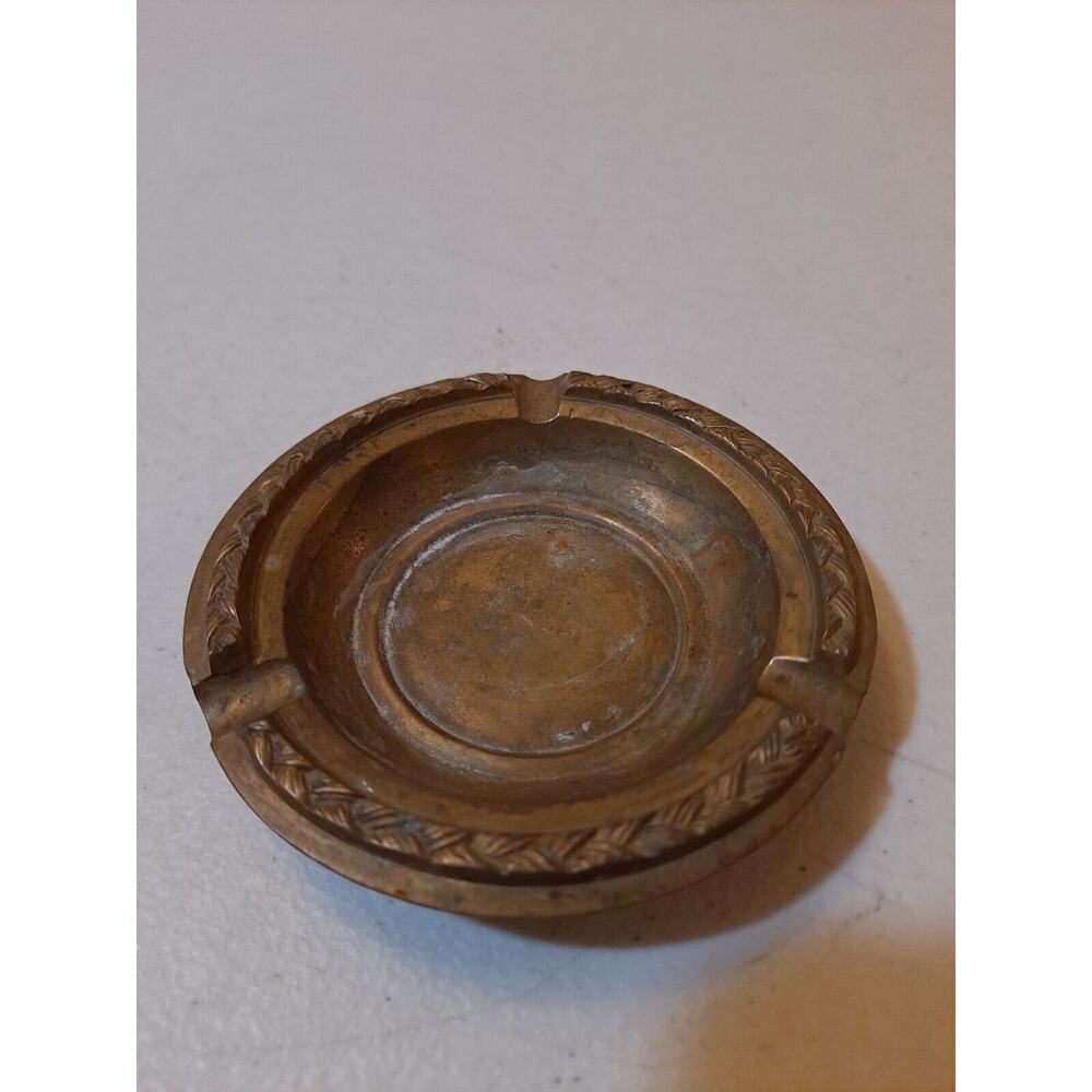 Vintage Round Brass Tray With Decorative Edging